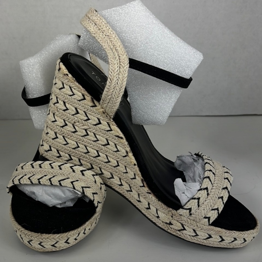 Torrid 9WW Natural Jute Chevron Wedge Sandals